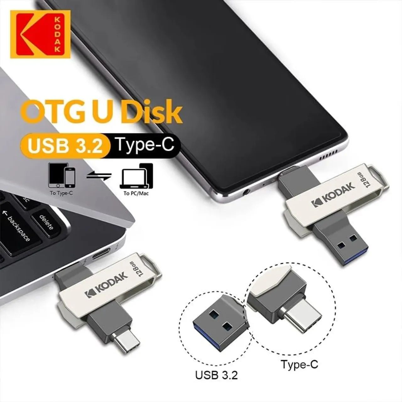 Pendrive 128gb Original Kodak Tipo C USB 3.2 - Foto 3