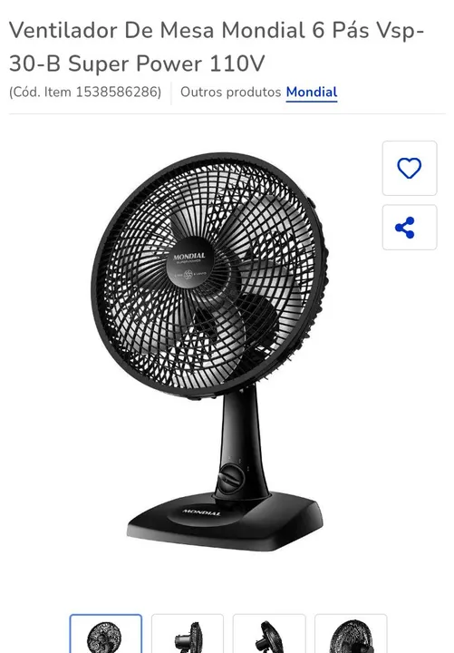 Ventilador de mesa mondial vsp 30 110v