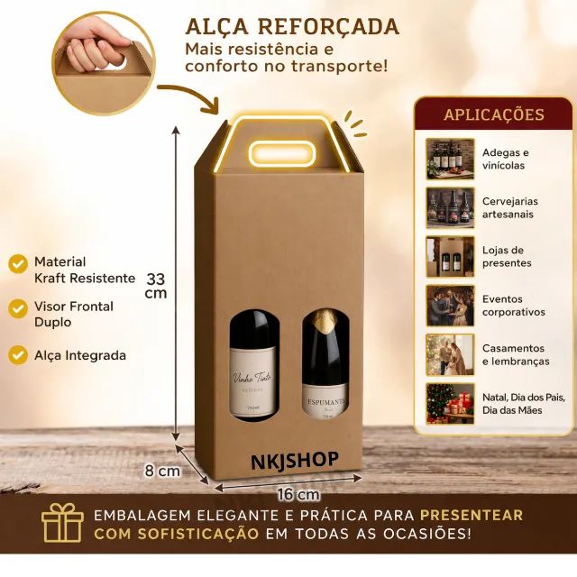 10 Caixas Papelão Com Alça 2 Garrafa Vinho Com Display Visor - Foto 5