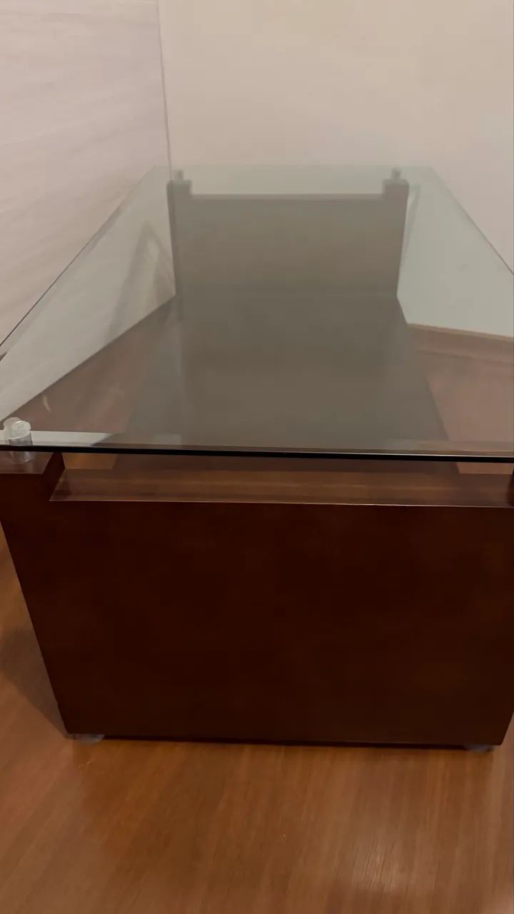 Mesa de Centro Retangular Mogno Maciço e Vidro 1,10m - Foto 3