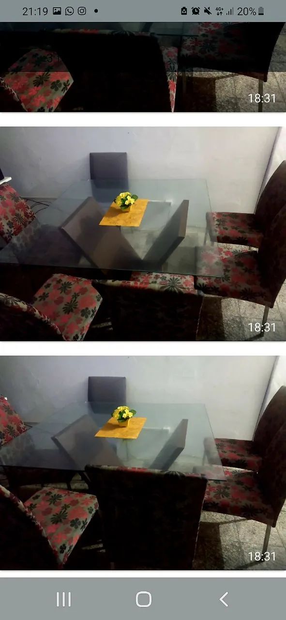 Mesa de vidro com 4 cadeiras 