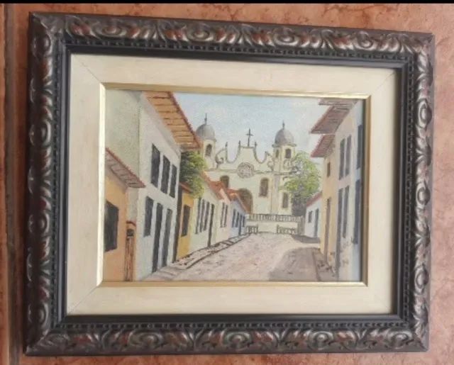 Quadro antigo óleo sobre tela Paraty 28cm x 34cm antiguidade