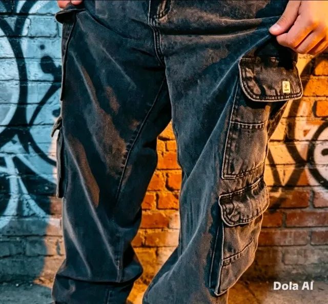   Calça Jeans Cargo  4 bolsos laterais  - Foto 3