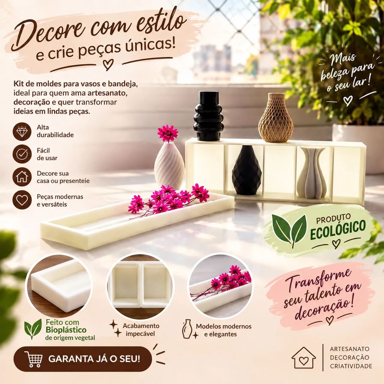 Kit com 5 mini vasos mais caixa que brilha no escuro 