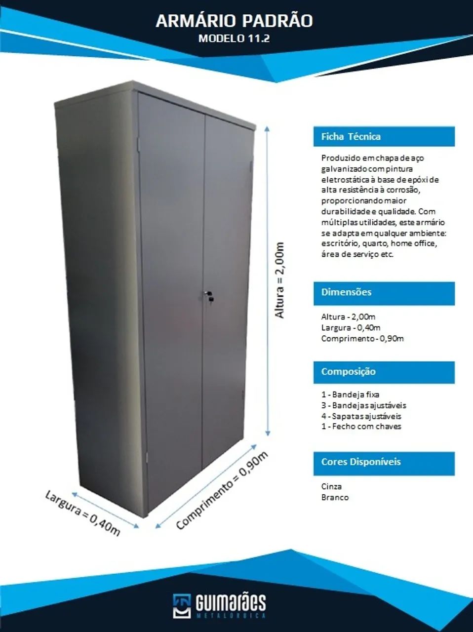 Armário de Aço de 2 Portas