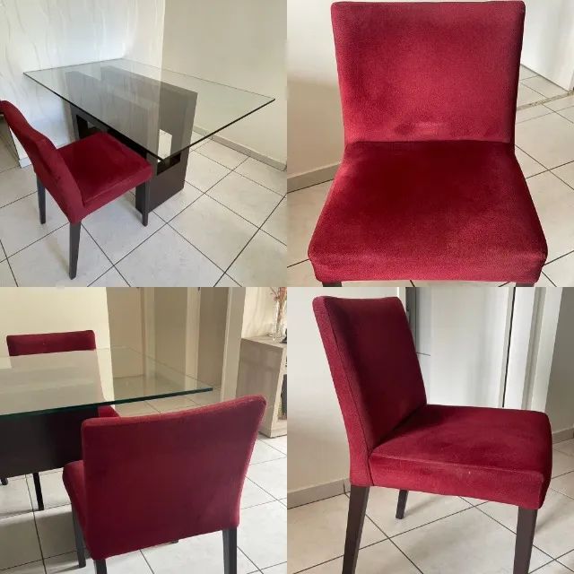 Mesa de Jantar retangular com tampo de vidro e 4 cadeiras