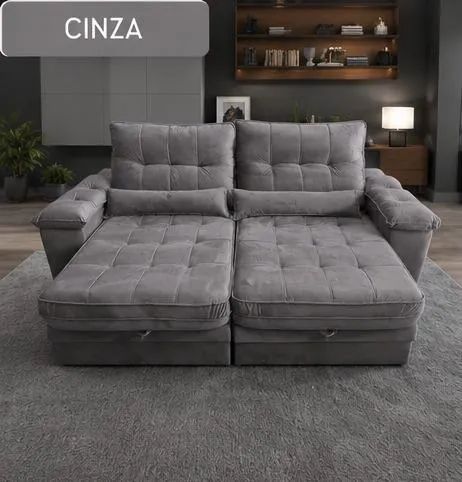 Sofá Retrátil Reclinável 2,30 Na Cor Cinza