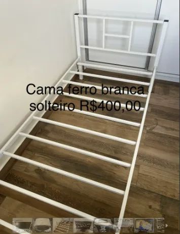 Cama solteiro ferro branca 