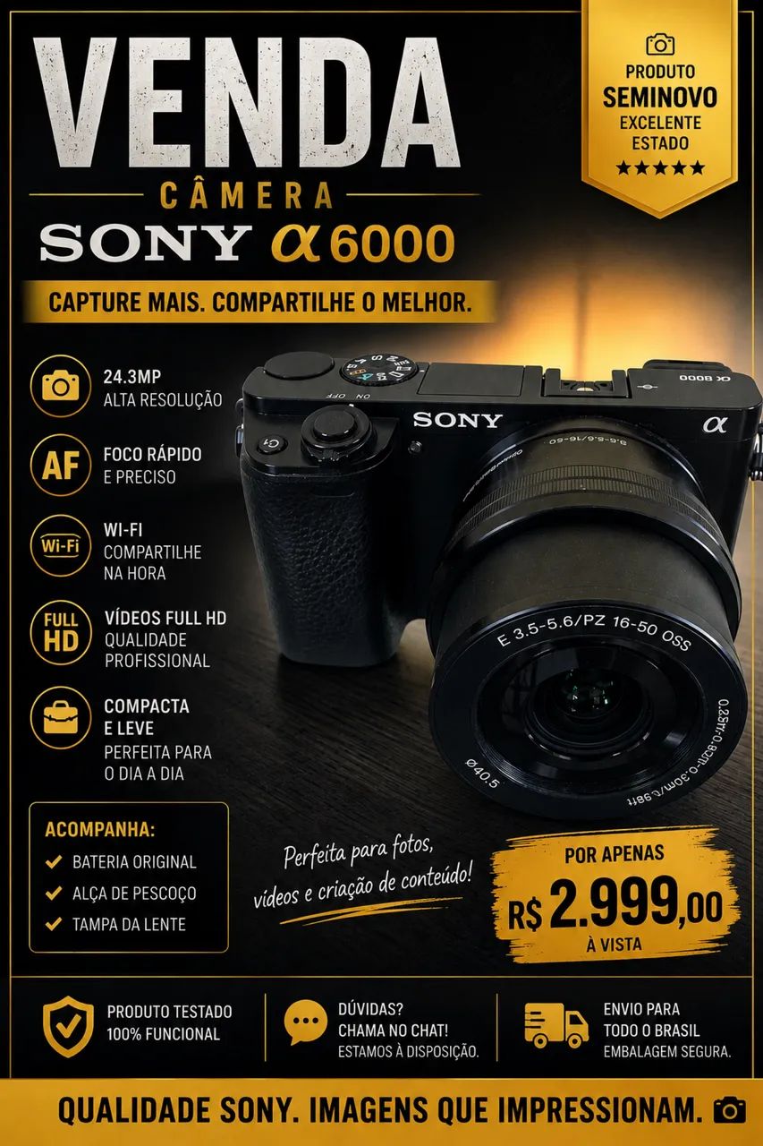 (Câmera Sony A6000)  R$ 3.300