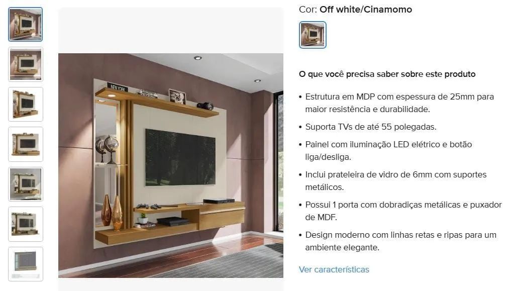 Painel para TV até 55 polegadas - Rack 1,36cm x 1,60cm