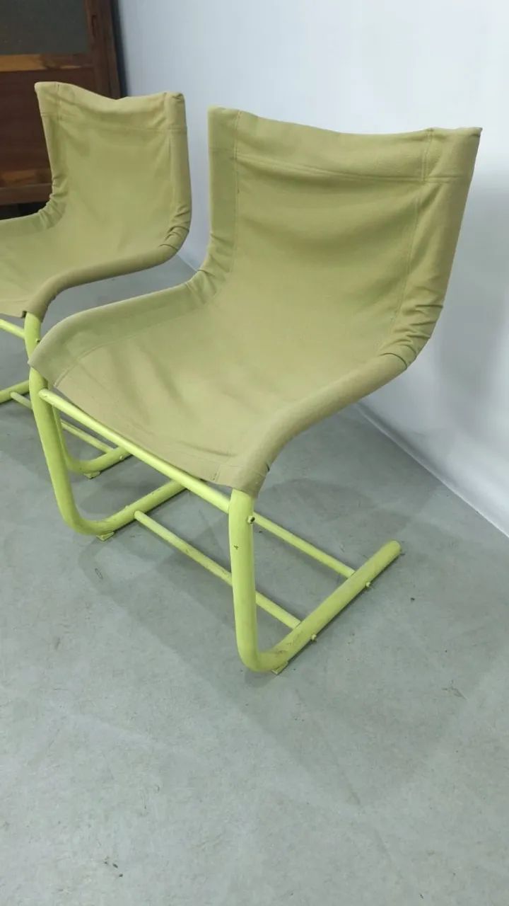 Par de Cadeiras Década de 70, design sueco, ferro tubular e tecido lona - Foto 4
