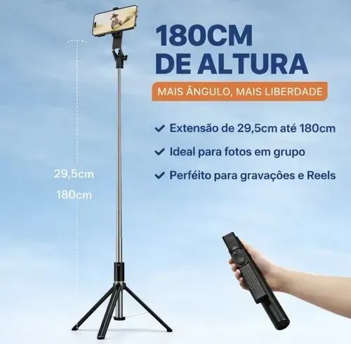 Tripé + Bastão de Selfie com Altura de até 180 cm - Foto 3