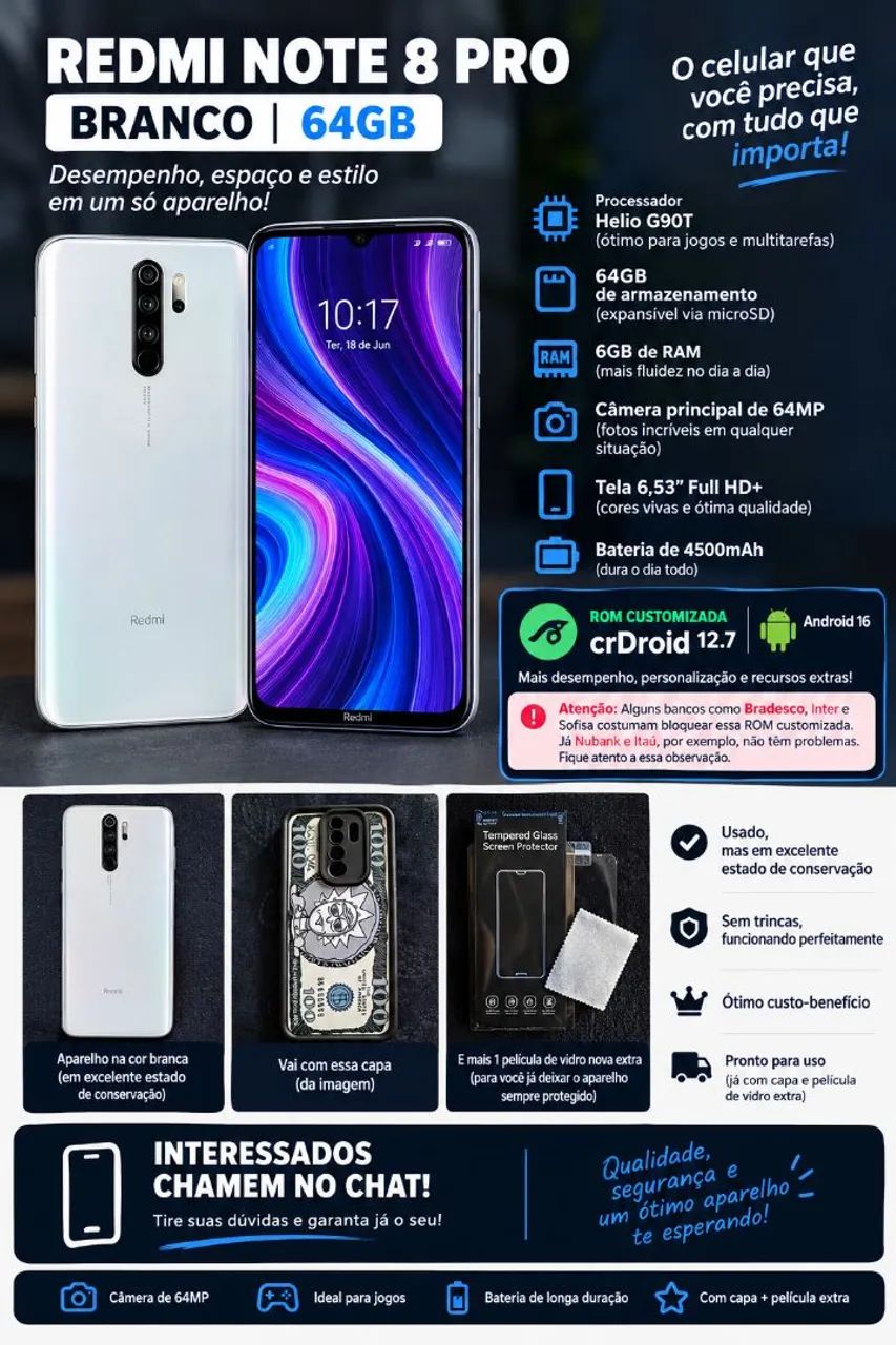 Redmi Note 8 Pro Branco 64GB ? Excelente estado!