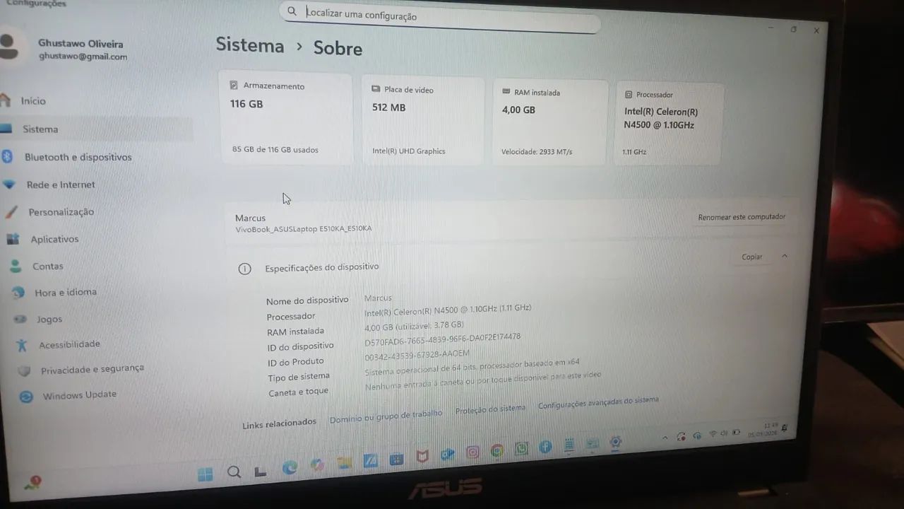 ASUS VivoBook E510 - Celeron N4500 - 4GB RAM - 116GB - Foto 5