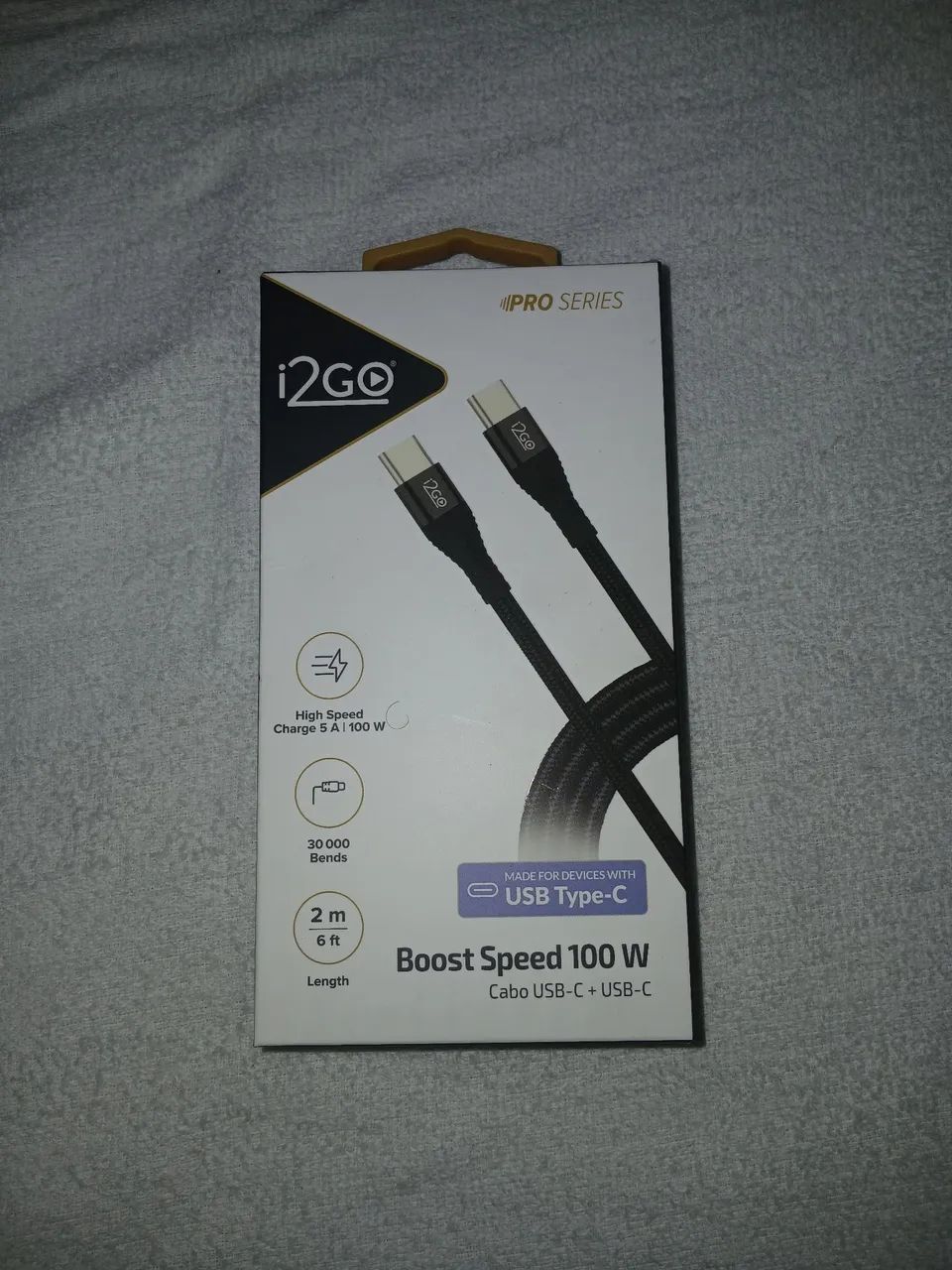 Cabo USB tipo C, 2 metros.