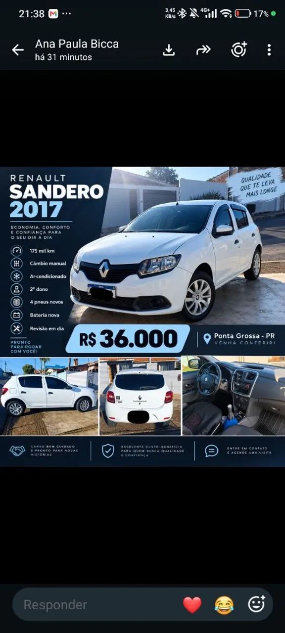 Renault Sandero AUTHENTIQUE 1.0 12V FLEX 2017