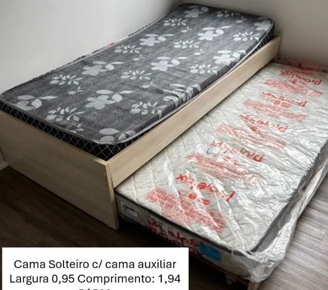 Cama solteiro+ cama auxiliar e colchões 