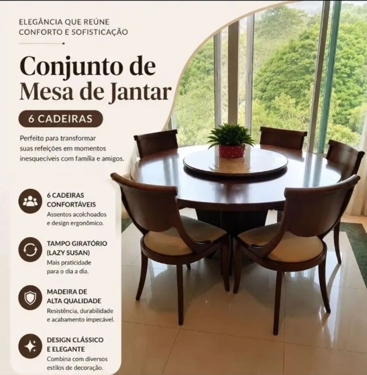 Conjunto Mesa de Jantar Redonda Centro Giratório com 7 Cadeiras - Foto 5