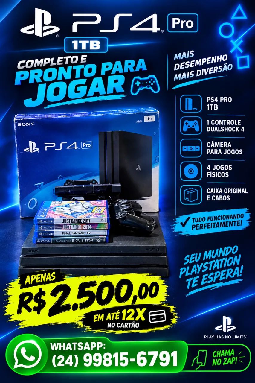Ps4 Pro 1Tb com câmera para jogos 