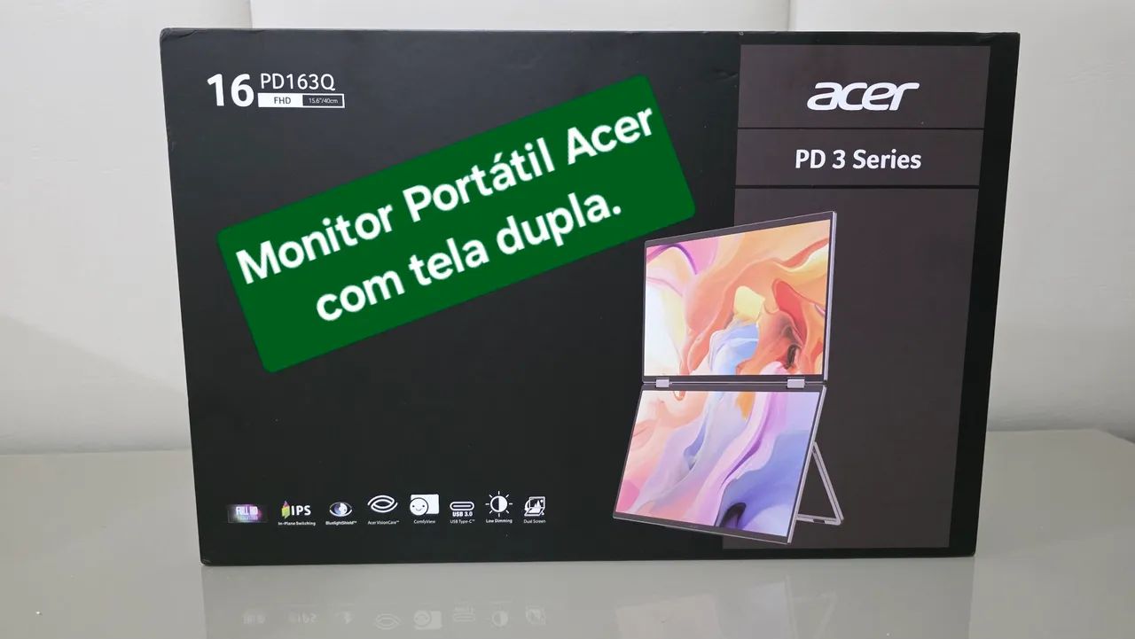 Monitor Portátil Acer 15,6" tela dupla - Novo com Tela Dupla