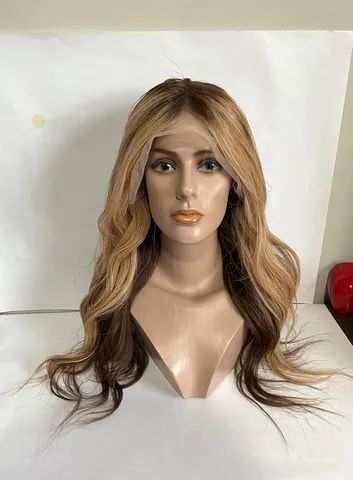 Peruca lace front cabelo humano natural mel com mechas