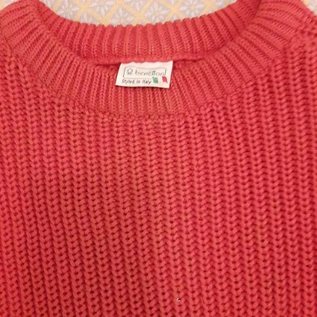 Suéter de tricô de linha, 100% algodão, marca Beneton Italy, vermelho e amarelo, tam. 42. - Foto 2