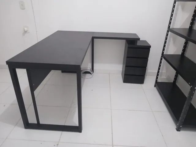 Mesa trabalho tipo L escritório com gavetas 