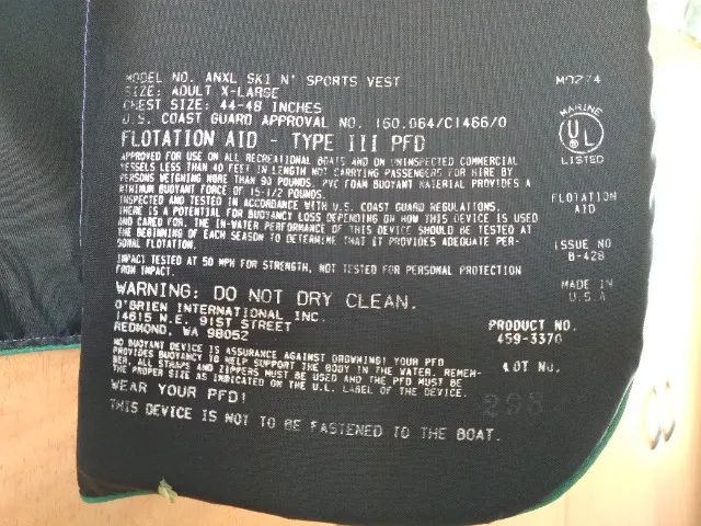 Colete Salva Vidas O'brien De Nylon Tamanho Xg (gg) - Foto 5