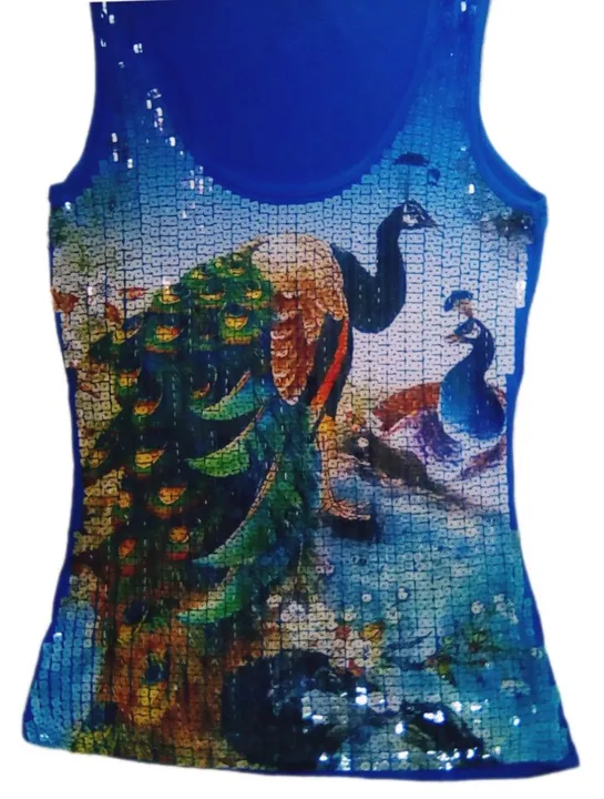 Blusa de paetês com Pavão Azul
