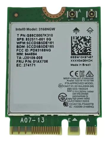 Placa de Rede Sem Fio Wireless Notebook M2 Intel 3168ngw 2.4/5ghz