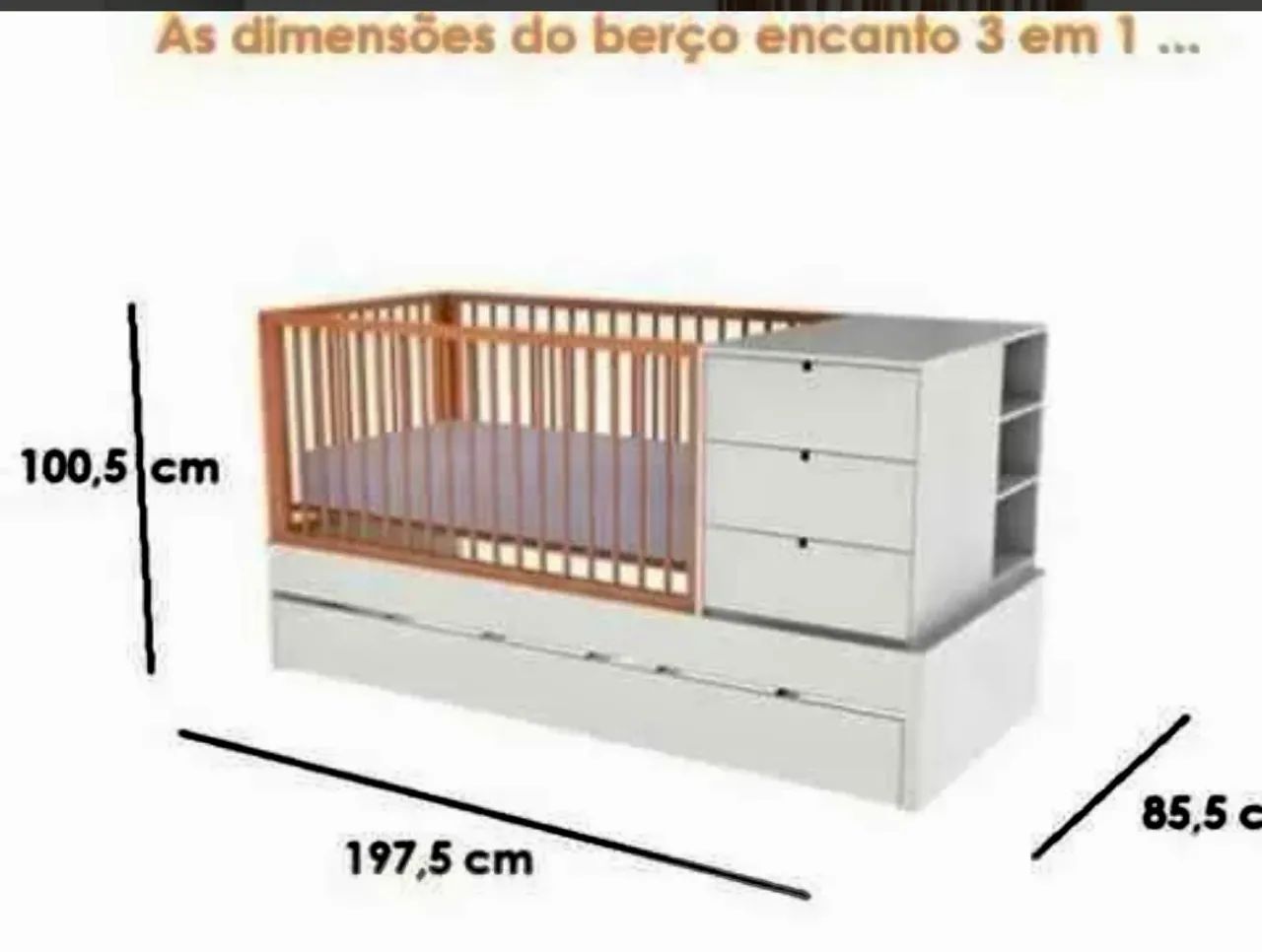 Berço - Multifuncional Com cômoda e Cama Auxiliar - Encanto - Foto 2