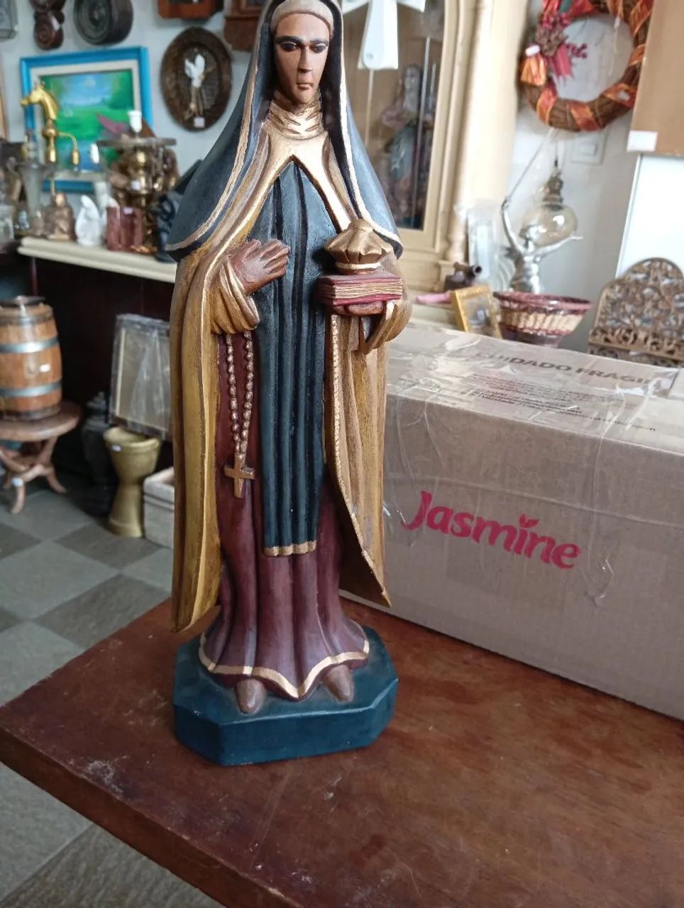 Imagem santa em madeira pintada a mão. - Foto 2