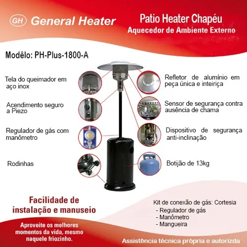 Aquecedor de Ambiente Externo a Gás General com chapeu -Alecs