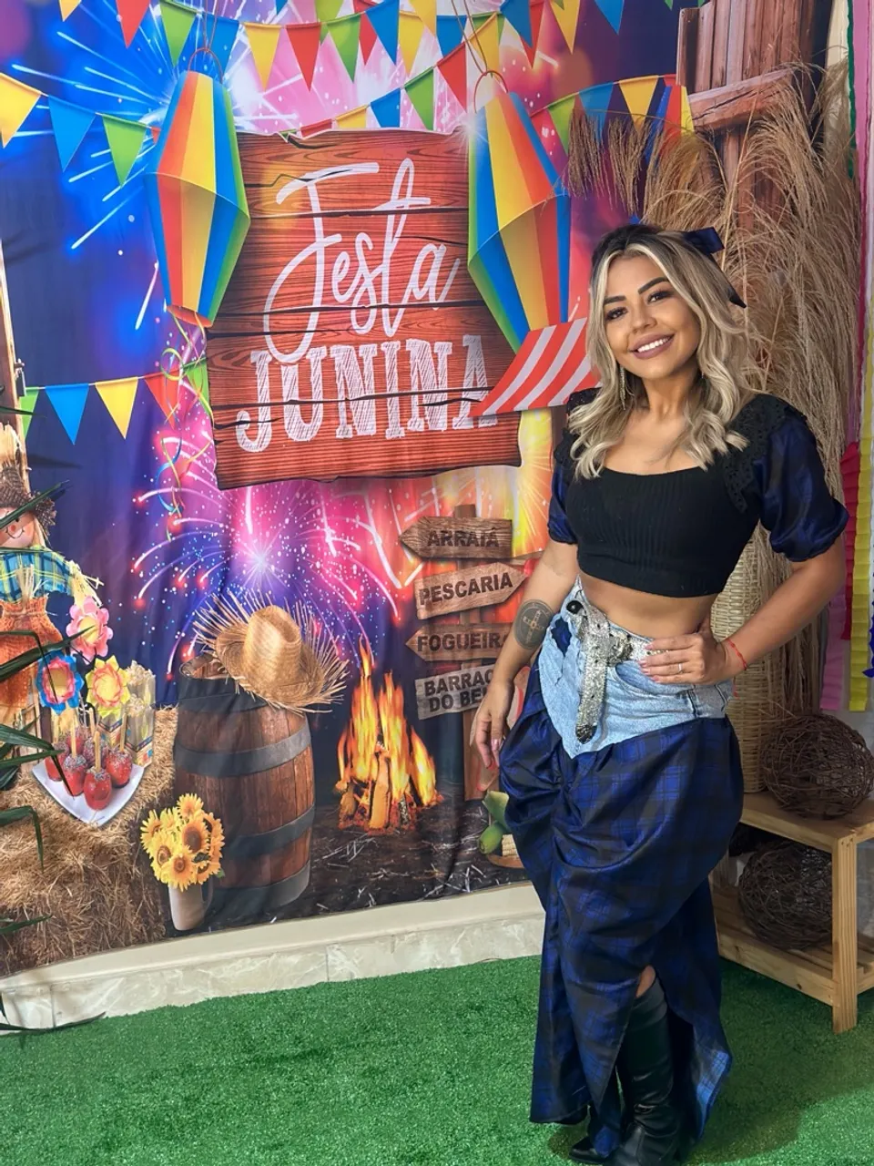 Look Festa Junina Blue Jeans