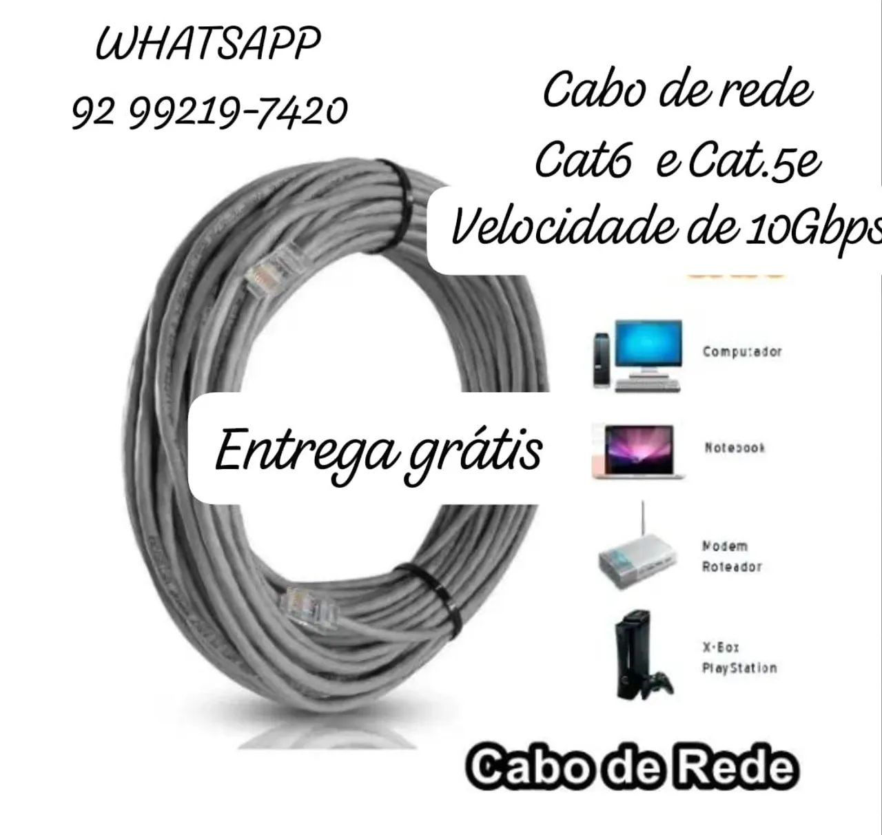 Cabo de rede ESPECÍFICO p/ PC GAME, Notebook, PS4, PS5, Xbox, câmeras, televisão e outros