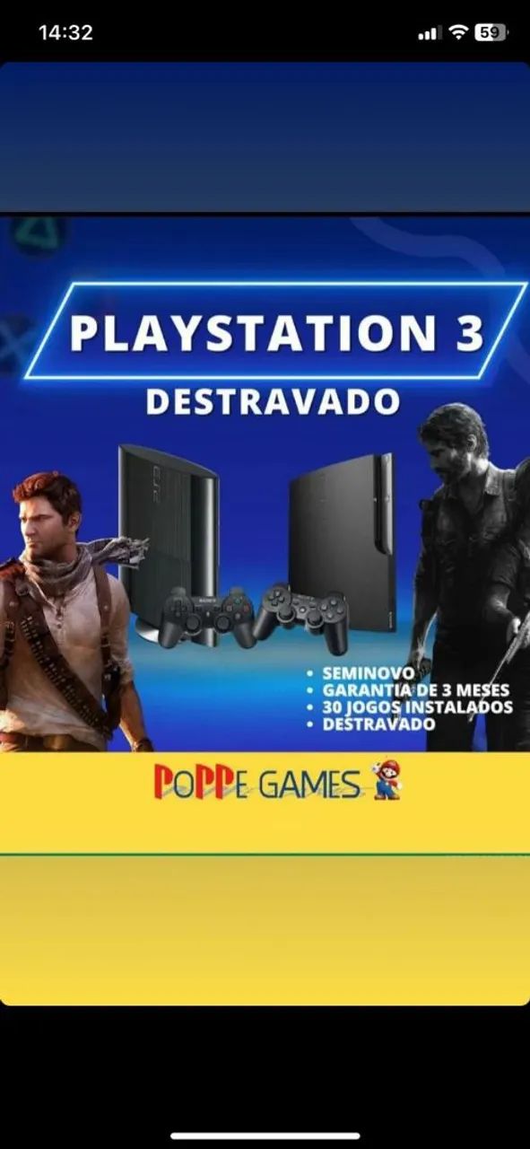 Ps3 destravado com 30 jogos 