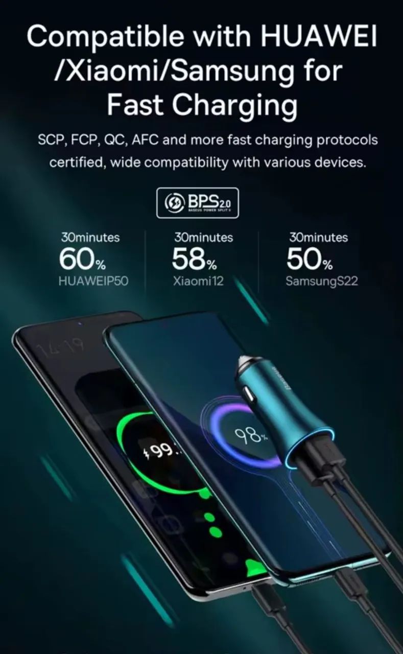 Carregador Veicular Baseus 60W Max, USB-C e USB - Foto 3