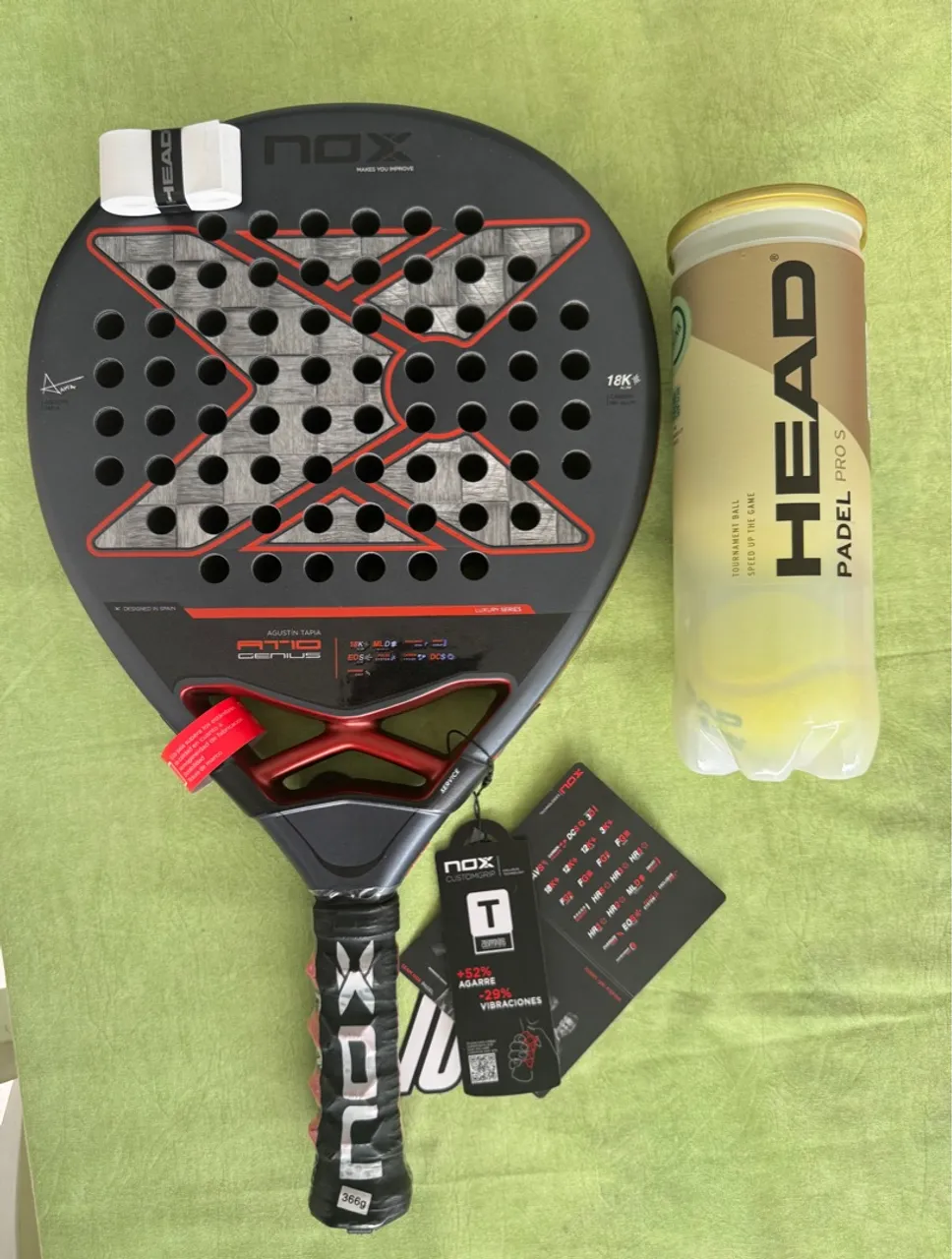 Raquete de Padel Nox AT10 Genius + Bolas Head Padel Pro S