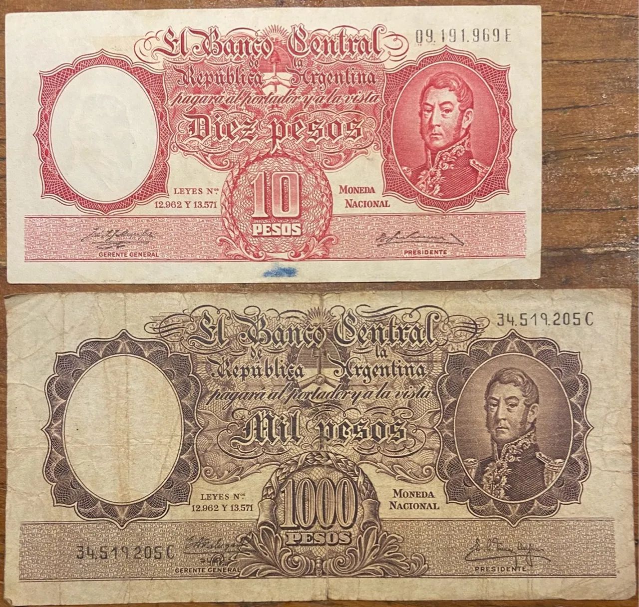 Cédulas Antigas Argentina - 10 e 1000 Pesos