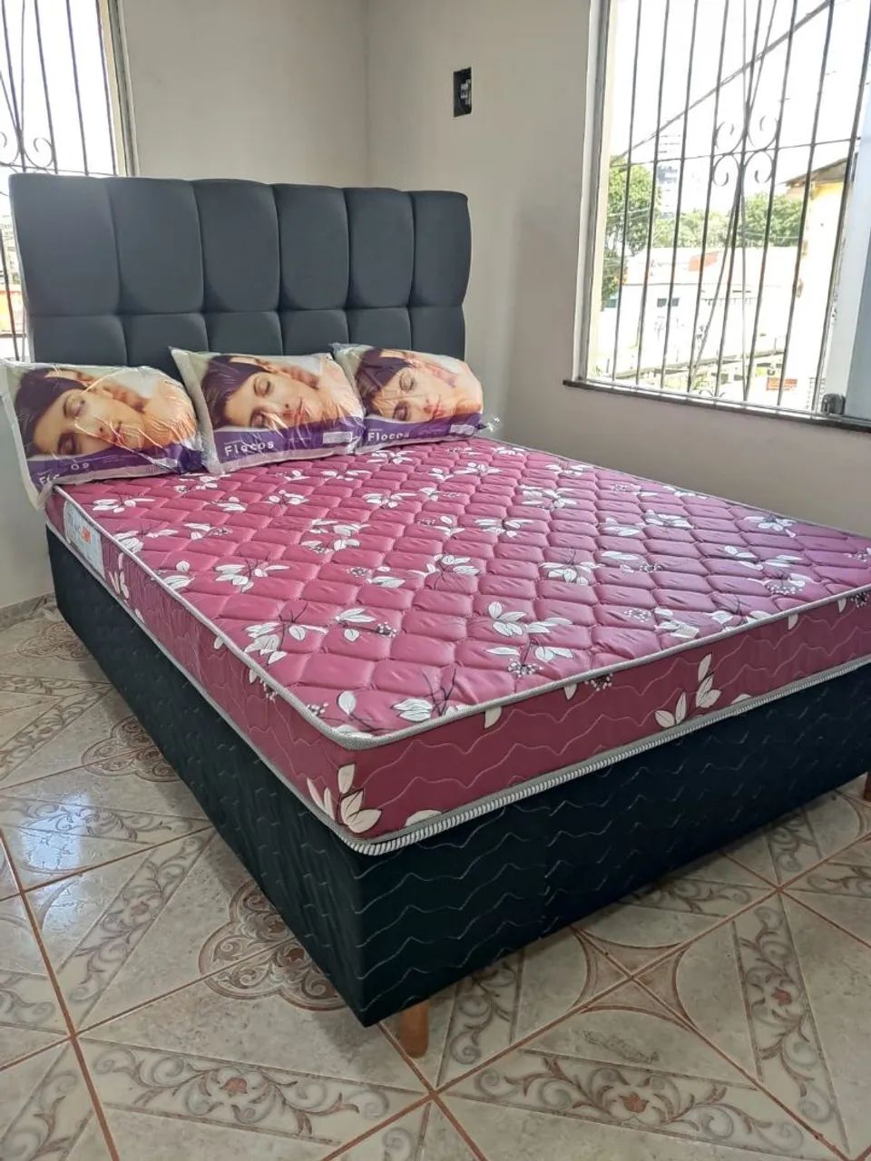 Cama Box Casal com Cabeceira e Colchão Floral - Foto 2