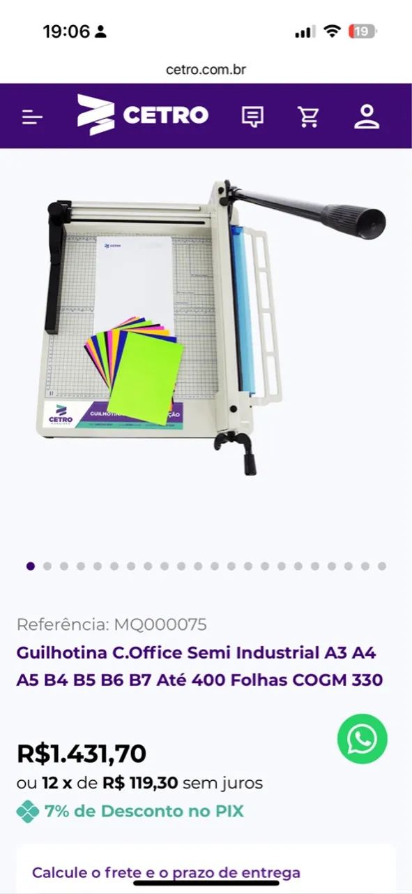Guilhotina C.Office Semi Industrial A3 A4 A5 B4 B5 B6 B7 Até 400 Folhas COGM 330