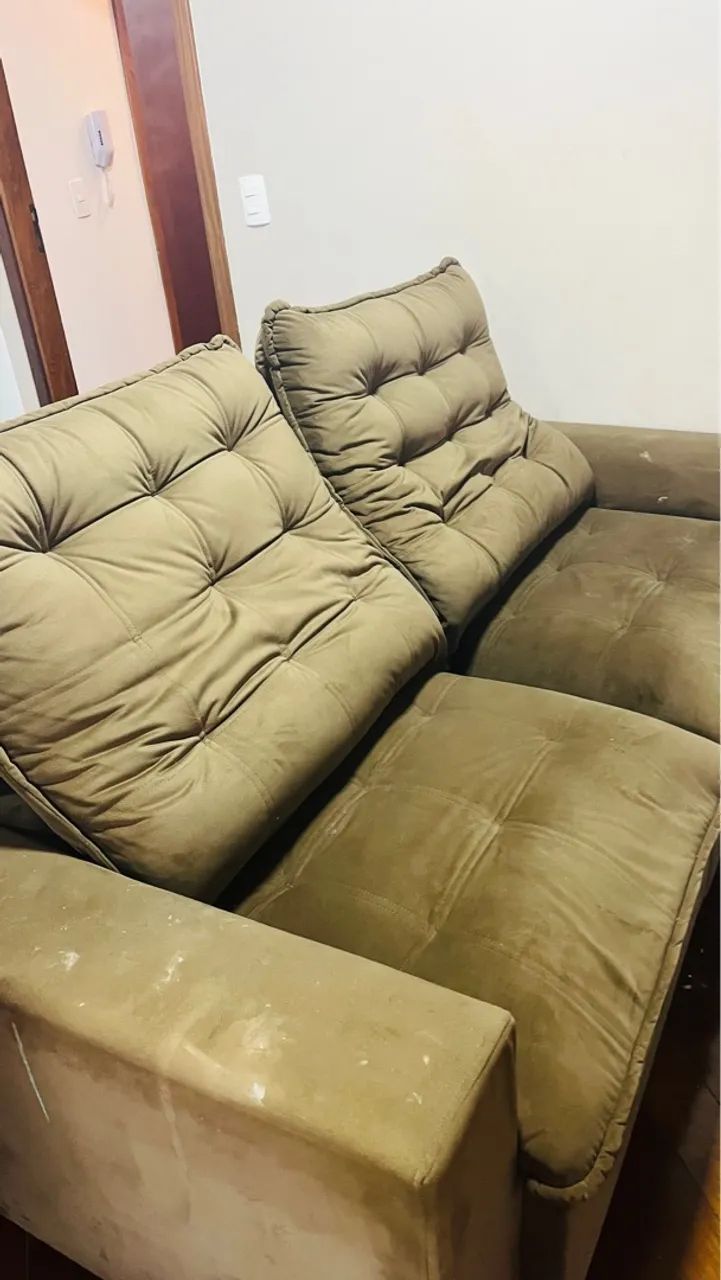 Sofá retrátil 2 lugares marrom reclinável 