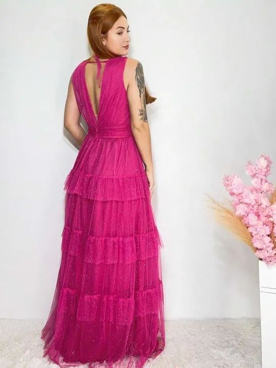 Vestido Rosa de Festa Longo com Glitter - Foto 2