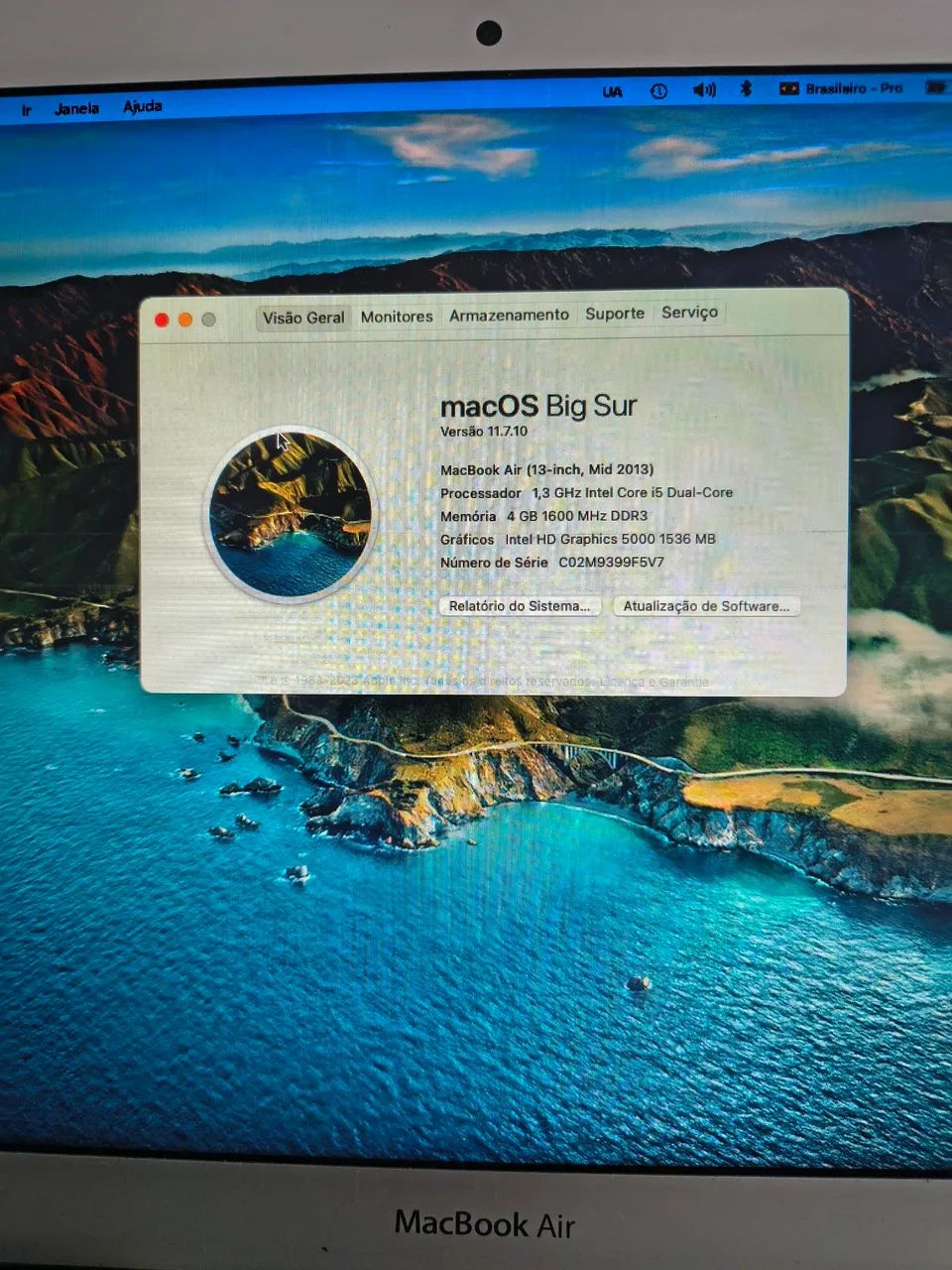 Macbook Air 2013, i5 dual core 1,3 Ghz, 13 polegadas, 8Gb, SSD 1