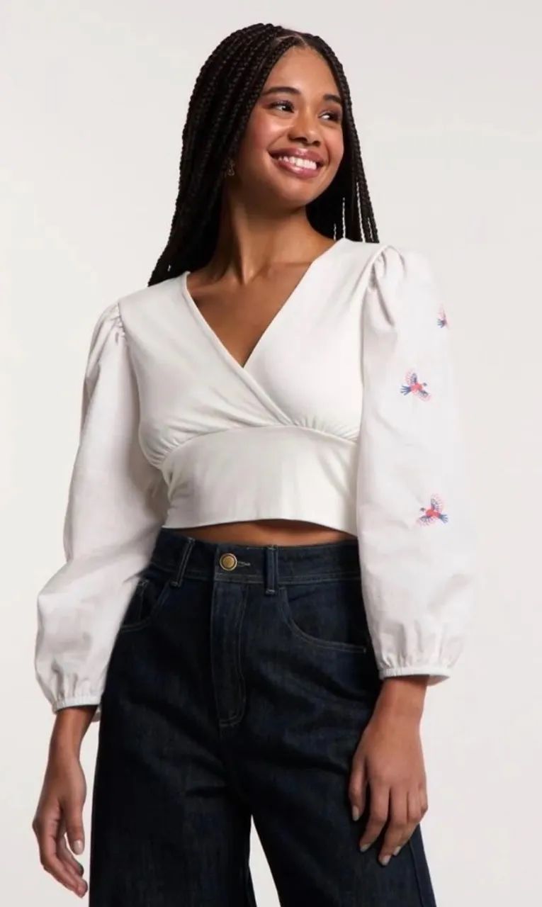 Cropped branco manga longa 