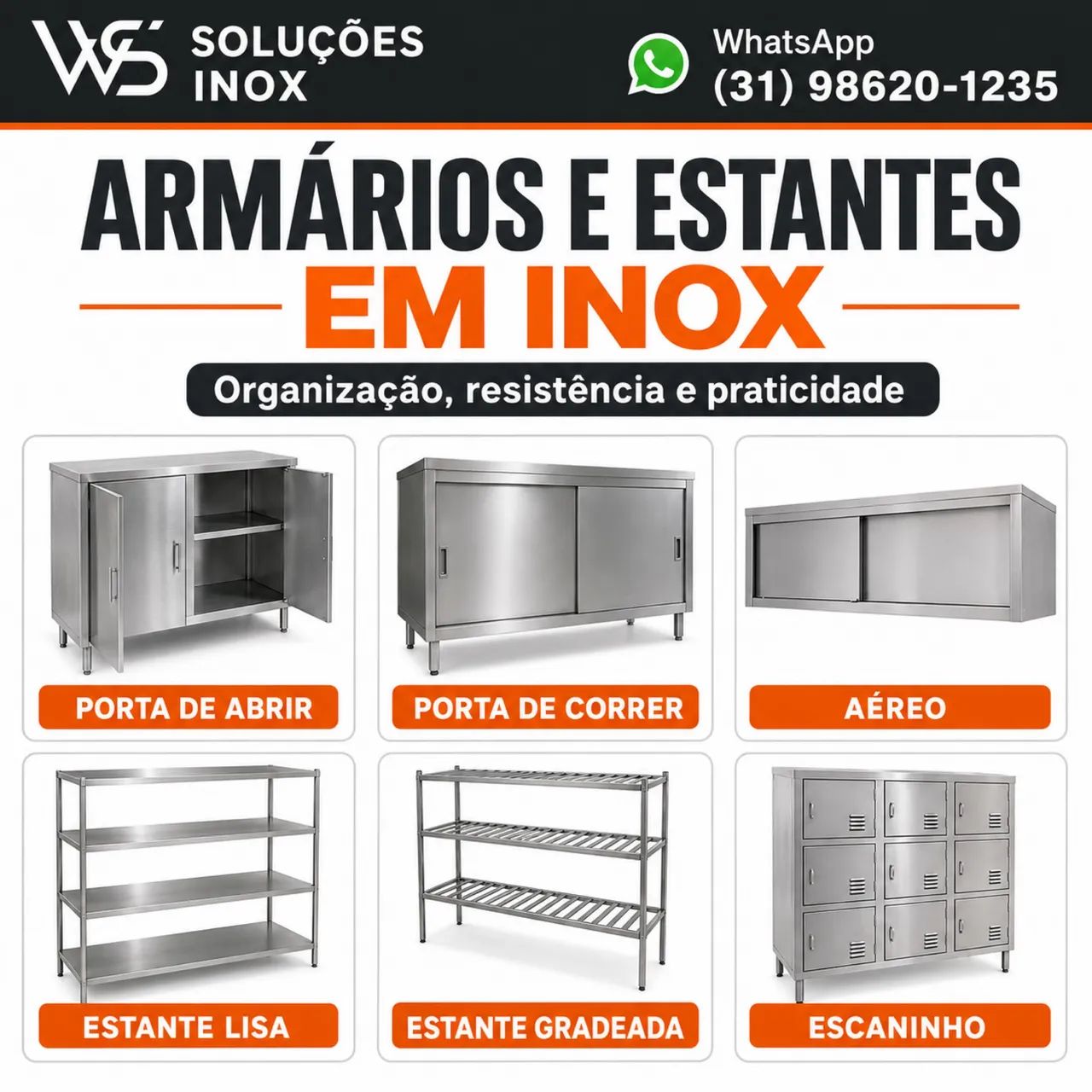 Armário e estantes inox sob medida