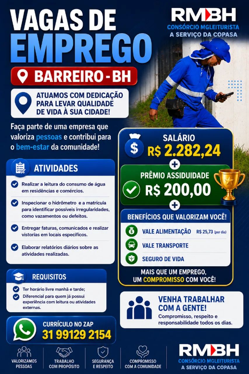 LEITURISTA A SERVIÇO DA COPASA -BARREIRO E CONTAGEM- MG