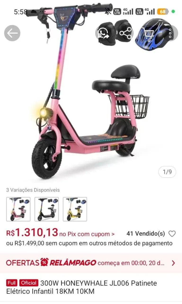 Patinete elétrico infantil
