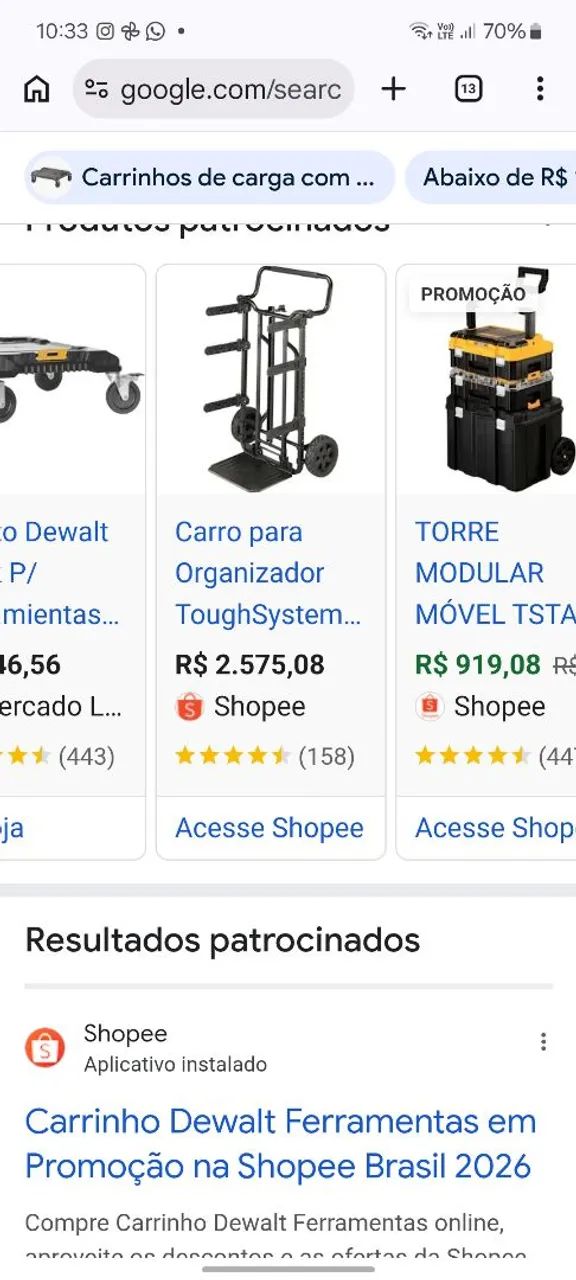 Caixa Dewalt torre com 3 caixas Dewalt mais esmerilhadeira