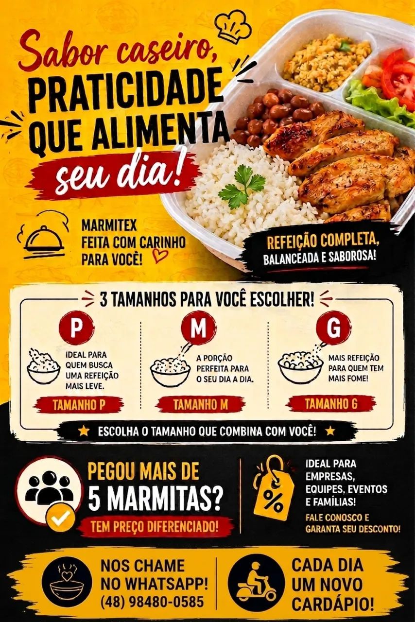 Marmitex Completa - Entrega no Norte da Ilha